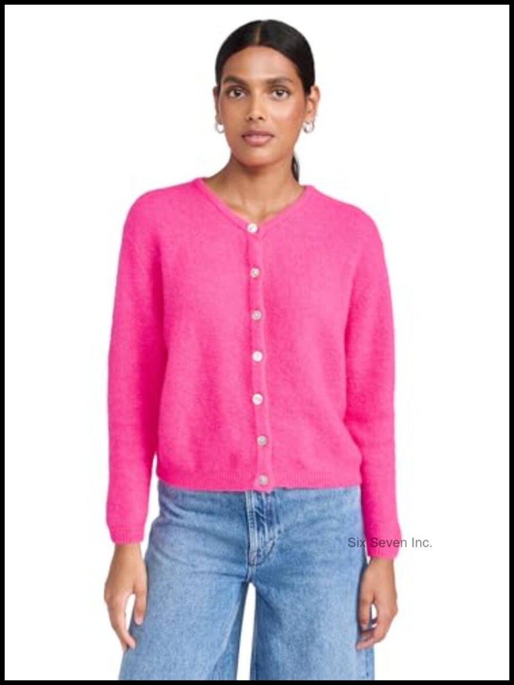 Women's Mid-Weight Brushed Knit Button Cardigan Long Sleeve Crew Neck